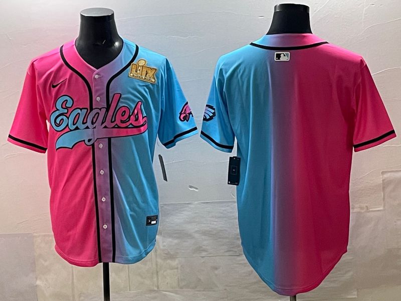 Men 2025 Philadelphia Eagles Blank Blue pink Nike Limited NFL Jersey style 03